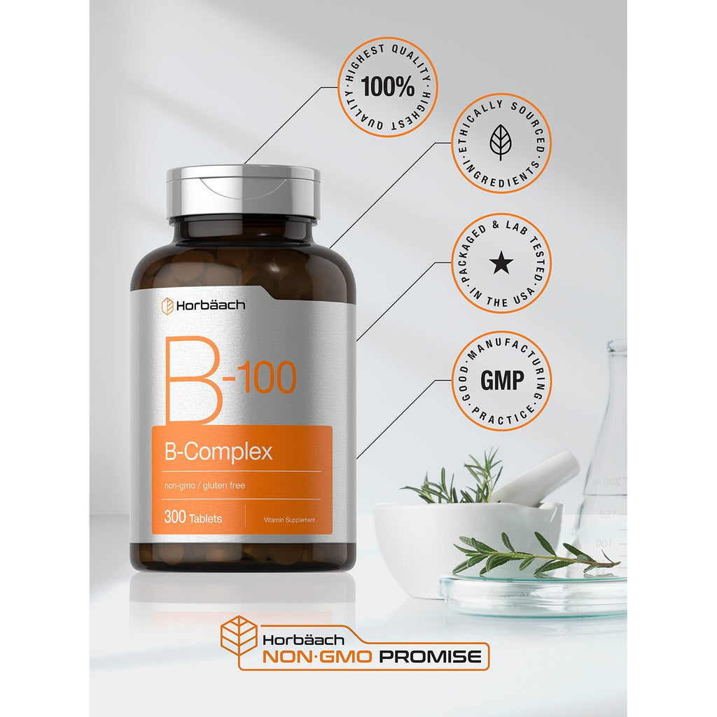 Horbäach Vitamin B-100 Complex | 100% of Daily Value | 300 Tablets