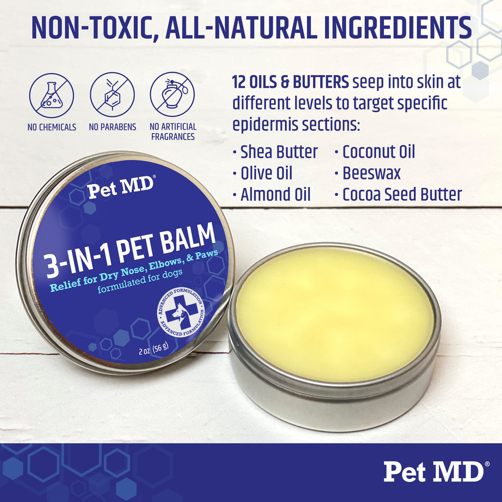 Pet MD Dog Paw Balm - 3-in-1 Paw, Elbow, & Nose Balm for Dogs - 2oz