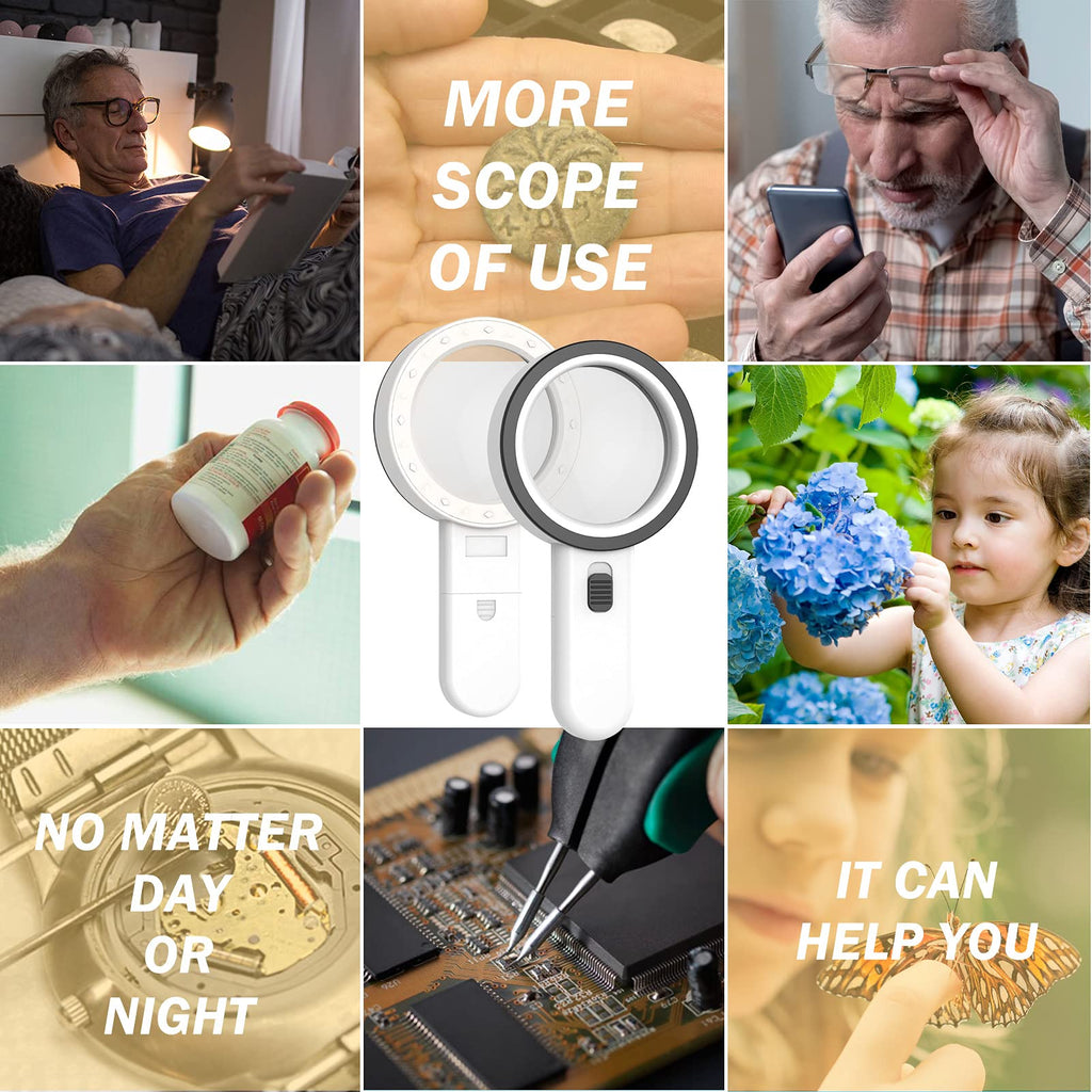 Handheld Magnifying Glass with Light Double-Layer Glass Lens for Reading