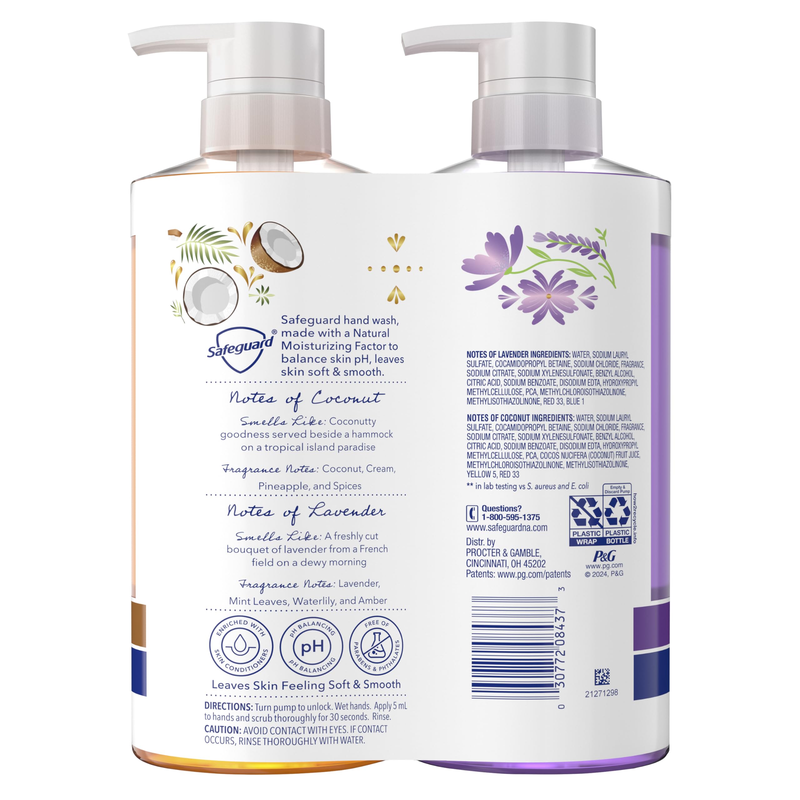 Safeguard Liquid Hand Soap, Micellar Deep Cleansing, Made with Natural Moisturizers, Enriched with Skin Conditioners, Coconut & Lavender Scent Twin Pack, 15.5 oz (Pack of 2)
