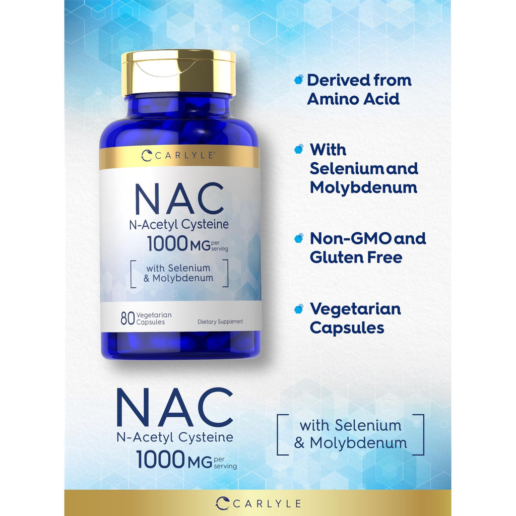 Carlyle NAC Supplement N-Acetyl Cysteine 1000mg | 80 Capsules
