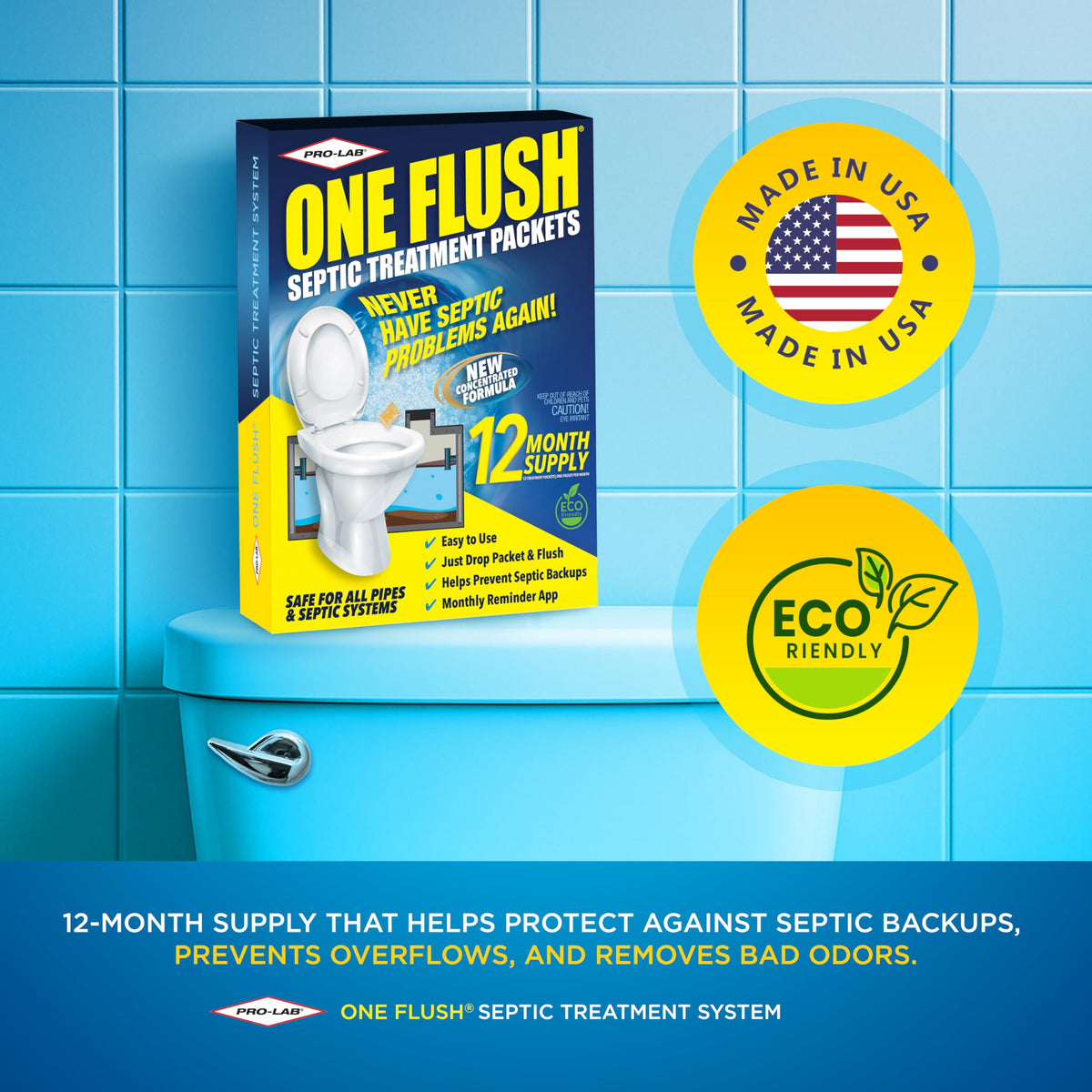 ONE FLUSH Septic Tank Treatment Packets, 1 Year Supply of Dissolvable Pods