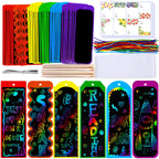 Winlyn 48 Sets 6 Styles Magic Color Scratch Bookmarks Craft Kits Rainbow Scratch Paper Art Sets for Kids Students Party Favors DIY Bookmarks Bulk with Scratching Tools Ribbons for Classroom Activities