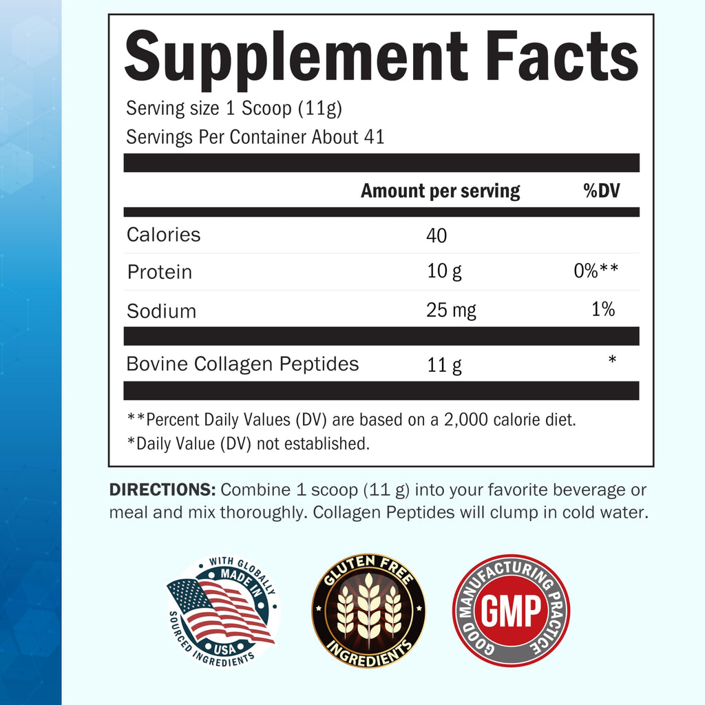 Collagen Peptides Powder for Women and Men, 16oz, 41 Servings, Unflavored