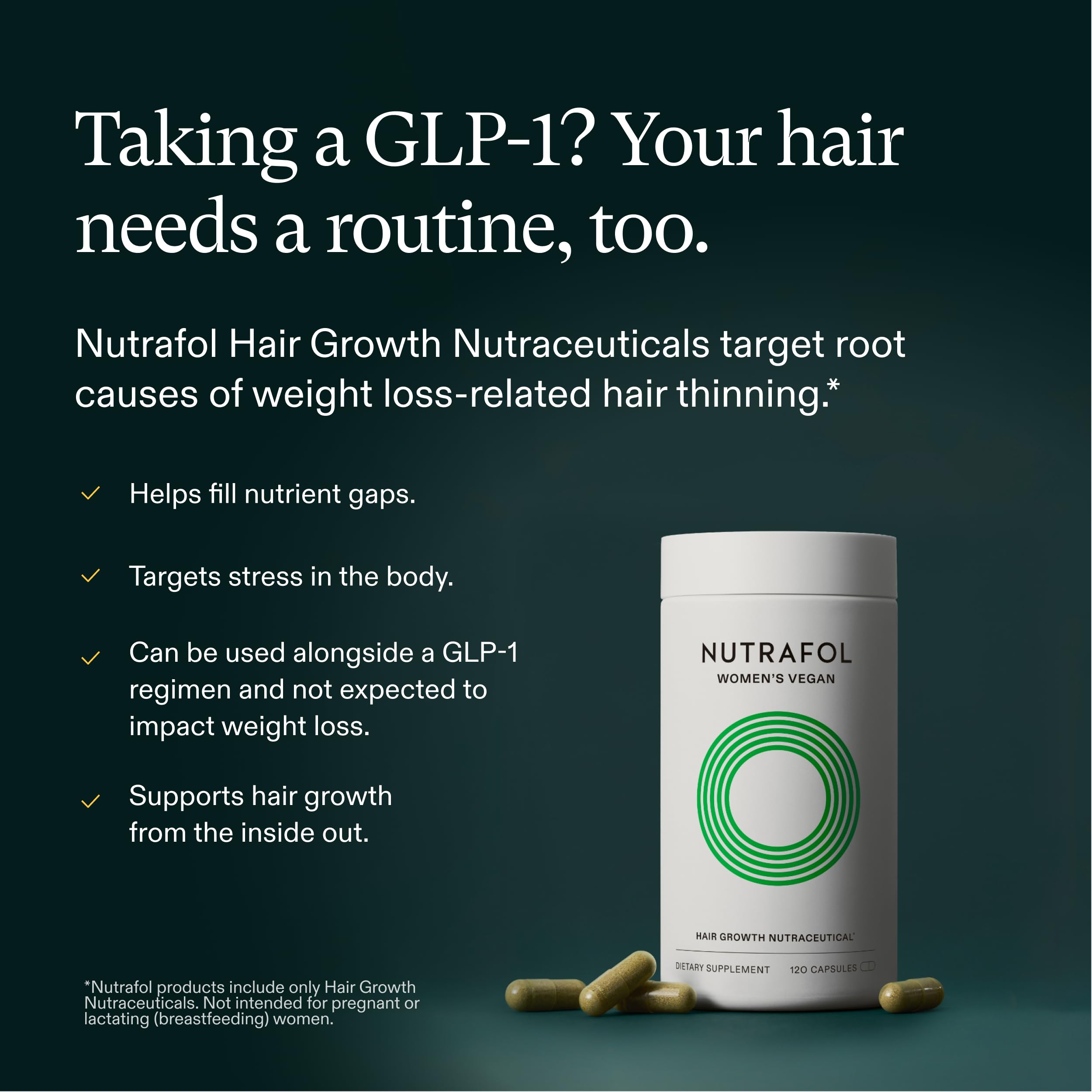 Nutrafol Women Hair Growth Supplements, Ages 18-44, Vegan, 1-Month Bottle | #1 Dermatologist-Recommended Hair Growth Supplement Brand, Clinically Tested for Visibly Thicker Hair and Scalp Coverage