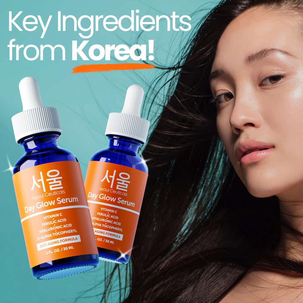 SeoulCeuticals Korean Skin Care 20% Vitamin C Serum for Face + CE Ferulic | 1oz C E Ferulic Vit C Facial Oil with Hyaluronic Acid, Vitamina E, Vegan, Cruelty Free, Anti Aging K Beauty Glow C+E Skincare