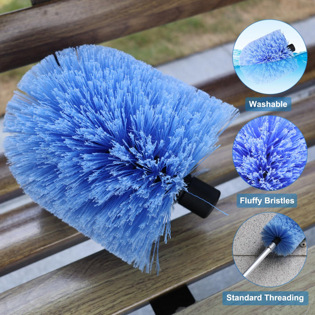 Big Cobweb Duster Head Twist-On Spider Web Fuster for Outdoor & Indoor Web Cleaning // Fits Standard 3/4 inch Threaded Poles // Cobweb Duster Brush Head Only (Blue)
