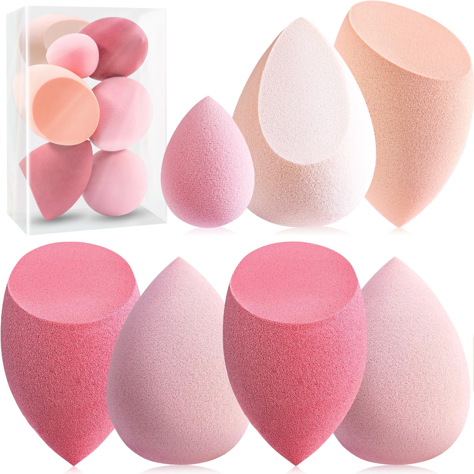 Foonbe Makeup Sponge Set, 7 Pcs Multi Colored Blender Sponges | Liquid Cream Powder Use, Latex Free Vegan & Cruelty-Free, with 1 Mini Sponge, Assorted Beauty Sponge Shapes, Travel Case