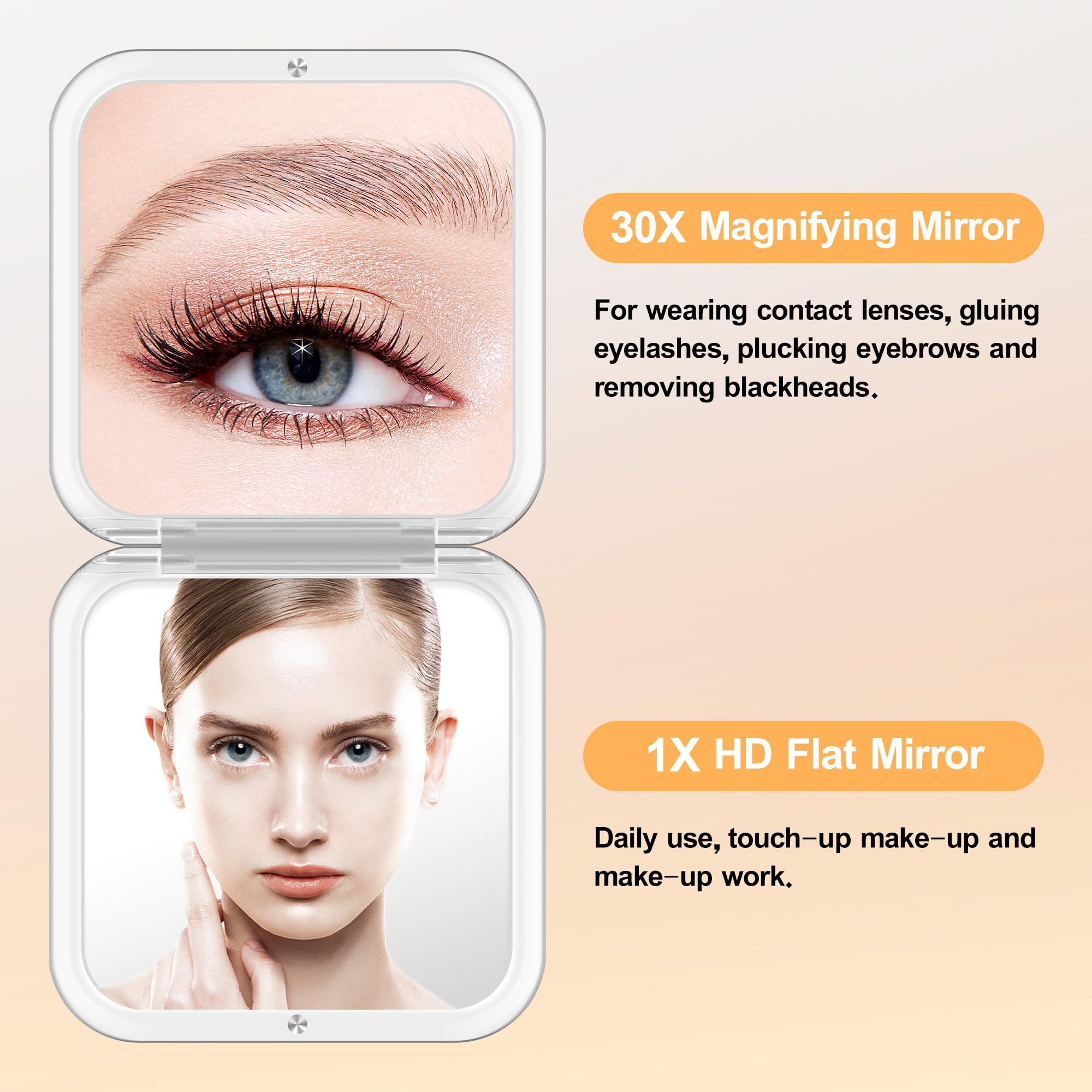MIYADIVA Compact Mirror, 30X Magnifying Mirror, Pocket Mirror for Purse, Travel Makeup Mirror with 30X/1X Magnification, Travel Essentials Mirrors, Precision Tweezers, Present for Girls
