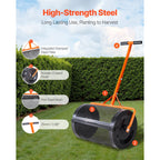 VEVOR Compost Spreader, 24 in Wide Peat Moss Spreader with T Shaped Handle, 3 Heights Adjustable, Powder-Coated Steel Garden Peat Moss Roller, Heavy Duty Grass Seed Spreaders for Planting Seeding