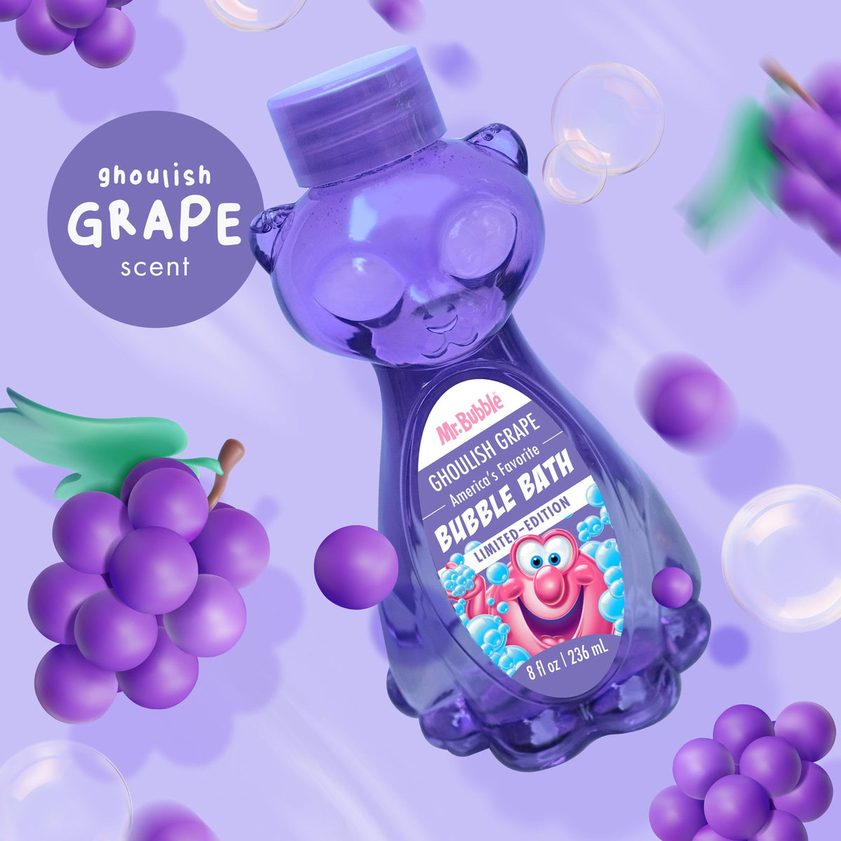 Mr. Bubble Halloween Bubble Bath 3-Pack – Ghost, Cat & Pumpkin Collectible Bottles – Green Apple, Grape & Pumpkin Pie Scents – Kids Bubble Bath Set, 8 oz Each