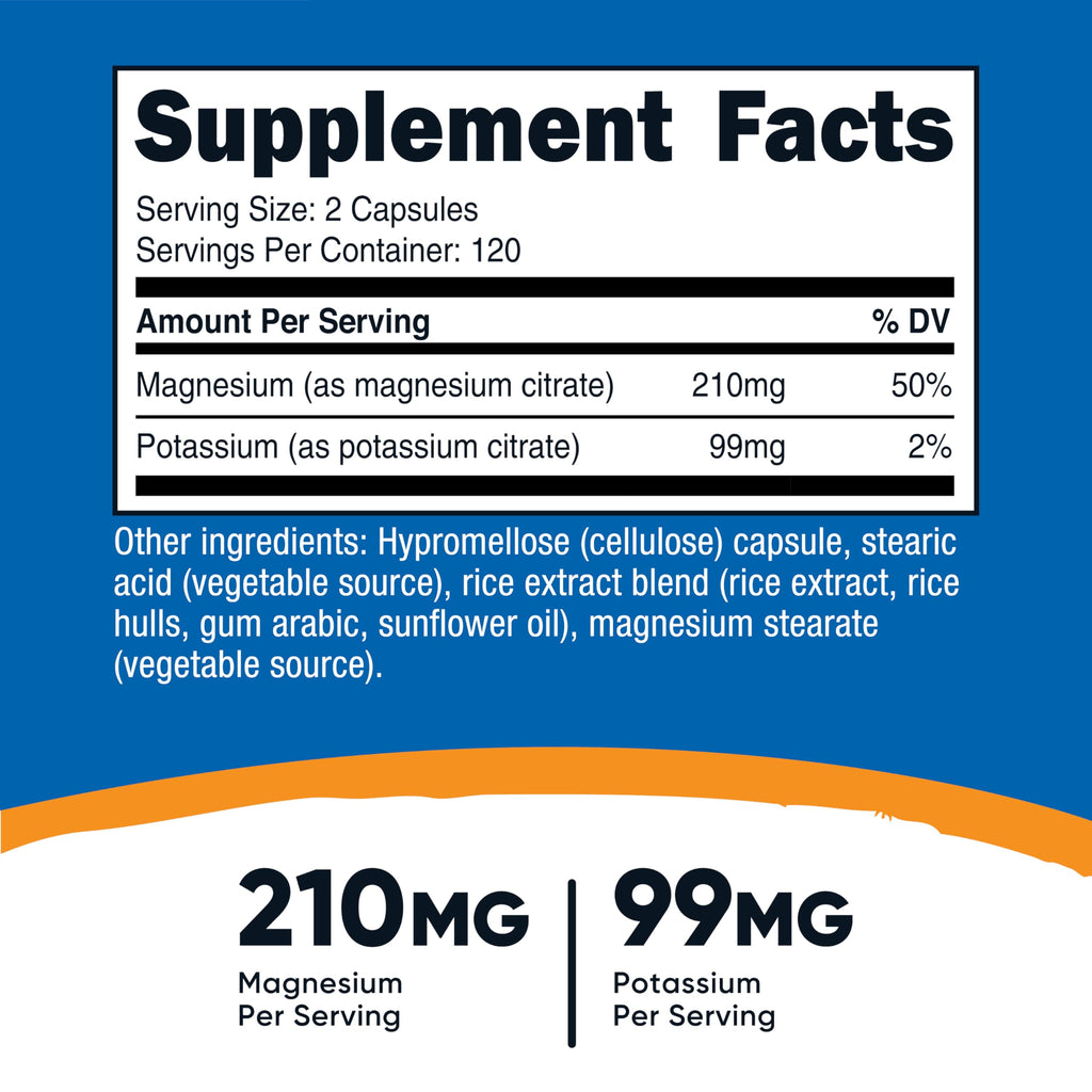Nutricost Potassium (99mg) Magnesium (210 mg) Citrates, 240 Capsules | GMO-Free, Gluten Free