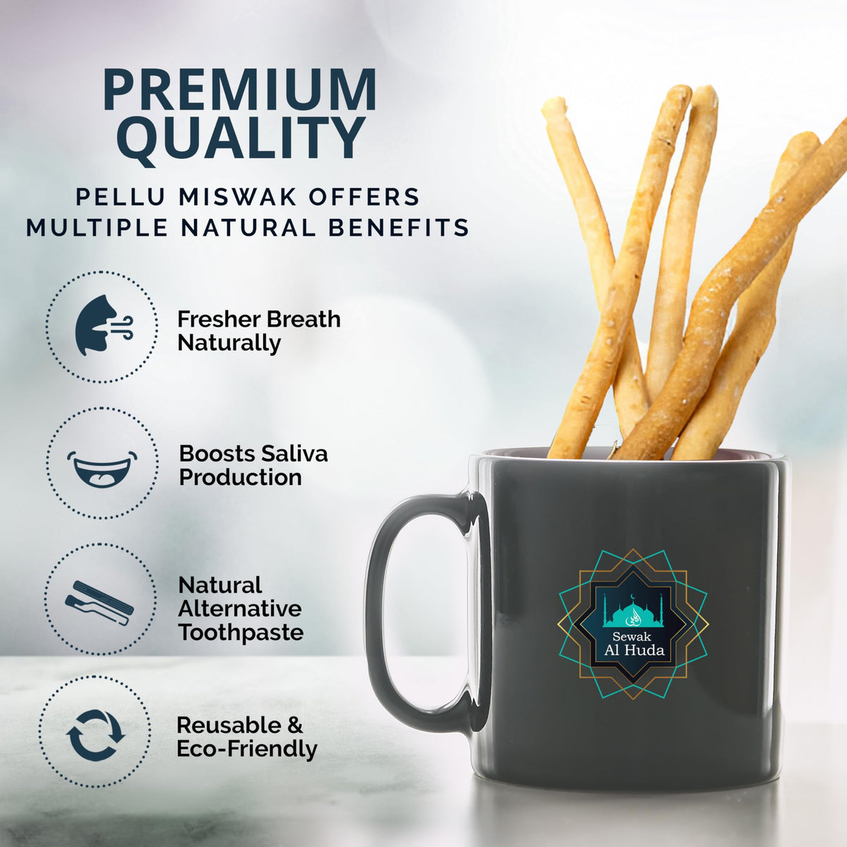 12 Pcs Miswak Sticks with Holder - Vacuum Sealed Chewing Miswak Sticks for Teeth - Natural Flavored Toothbrush for Teeth Whitening, Oral Health, and Fresh Breath || Pack of 12