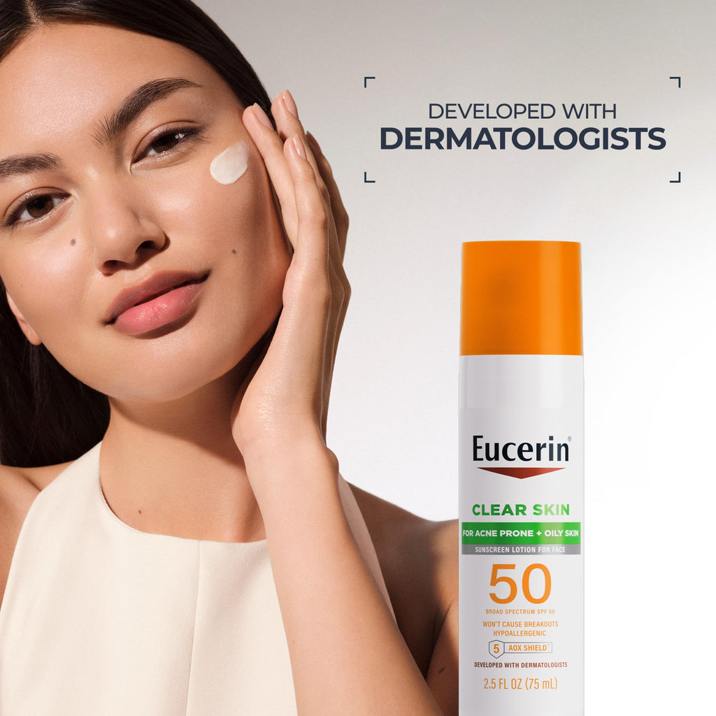 Eucerin Clear Skin Face Sunscreen Lotion, SPF 50, 2.5 FL OZ | Face Sunscreen for Acne Prone, Oily Skin with Oil-Absorbing Minerals, SPF 50 Broad Spectrum Sunscreen, Won't Cause Breakouts