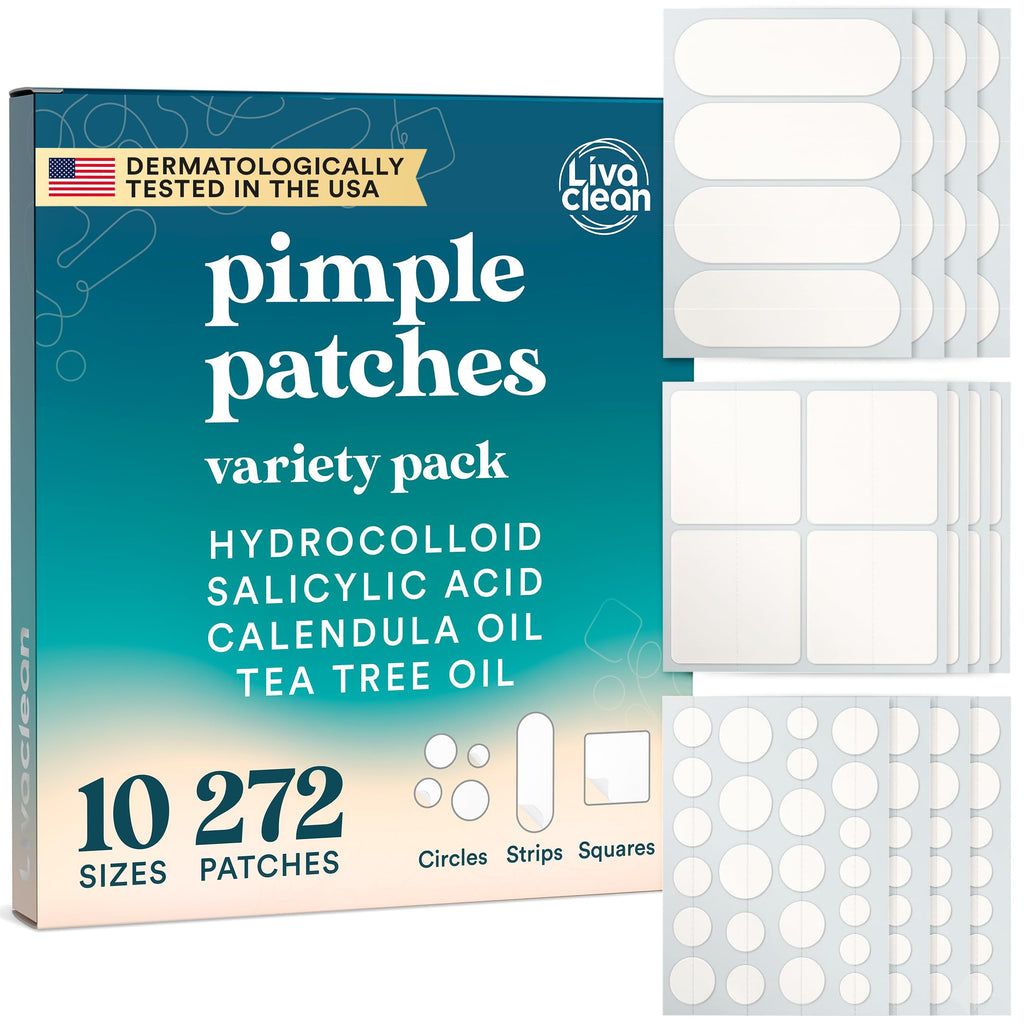 272 CT Large Pimple Patches for Face - 10 Sizes Variety Pack Zit Patches w/ Salicylic Acid, Tea Tree, Calendula Oil - Pimple Patches Large Acne Patches for Face Chin and Body - Dark Spot Patches