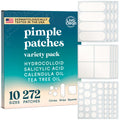 272 CT Large Pimple Patches for Face - 10 Sizes Variety Pack Zit Patches w/ Salicylic Acid, Tea Tree, Calendula Oil - Pimple Patches Large Acne Patches for Face Chin and Body - Dark Spot Patches