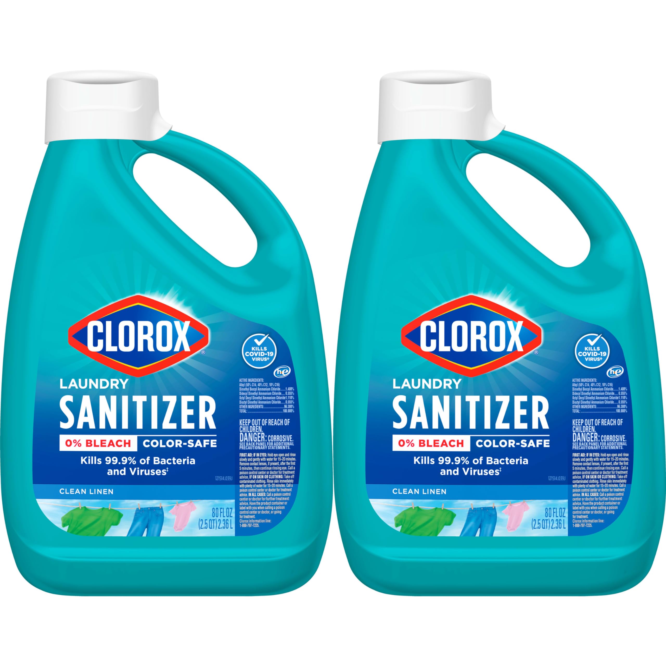 Buy now CLOROX Laundry Sanitizer, 0% Bleach, Color Safe, Clean Linen, Fresh, 80 Fl oz, Pack of 2 (Pack May Vary) at indiglob india