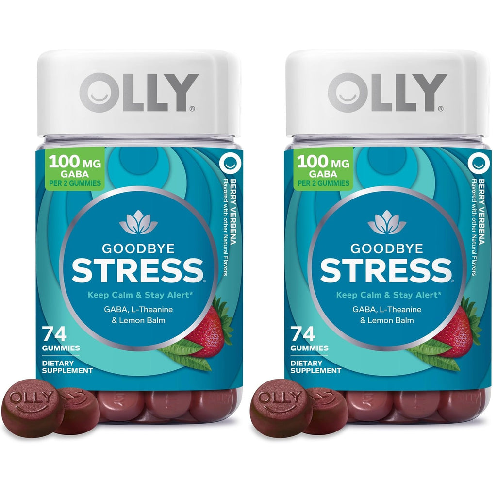 OLLY Goodbye Stress, Stress Support* Supplement, 50mg L-Theanine - 74 Count