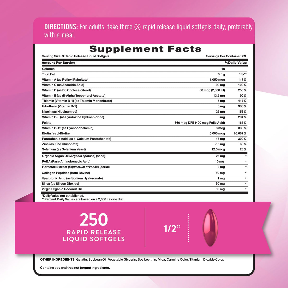 Nature's Truth Hair, Skin & Nails Vitamins | 5000mcg | 250 Softgels