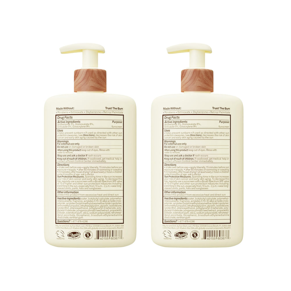 Sun Bum Daily SPF 50 Sunscreen Body Lotion - Broad Spectrum Moisturizing Sunscreen with Vitamin E - Vegan and Hawaii 104 Act Compliant (Without Octinoxate & Oxybenzone) - 8 oz (Pack of 2)