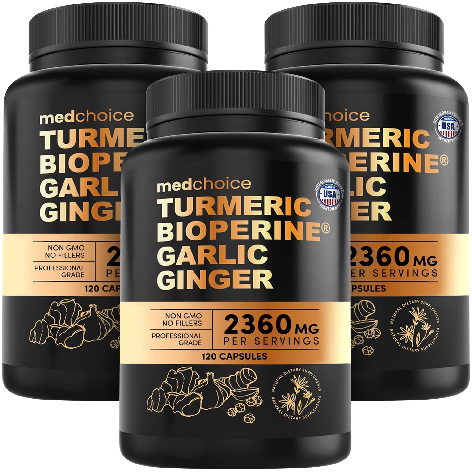 MEDCHOICE 4-in-1 Turmeric Joint Support with Garlic & BioPerine, 120ct | Mobility, Flexibility and Digestive Comfort Support, Turmeric with Garlic and BioPerine, Joint Supplement (Pack of 2)