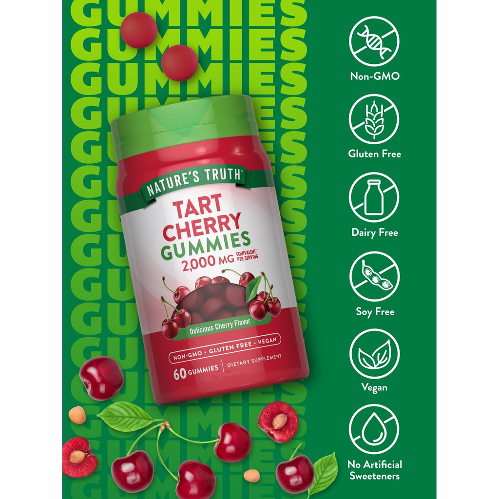Nature's Truth Tart Cherry Gummies | 60 Count | Vegan, Non-GMO & Gluten Free Supplement | Cherry Flavor | Vegan, Non-GMO & Gluten Free Supplement | Cherry Flavor