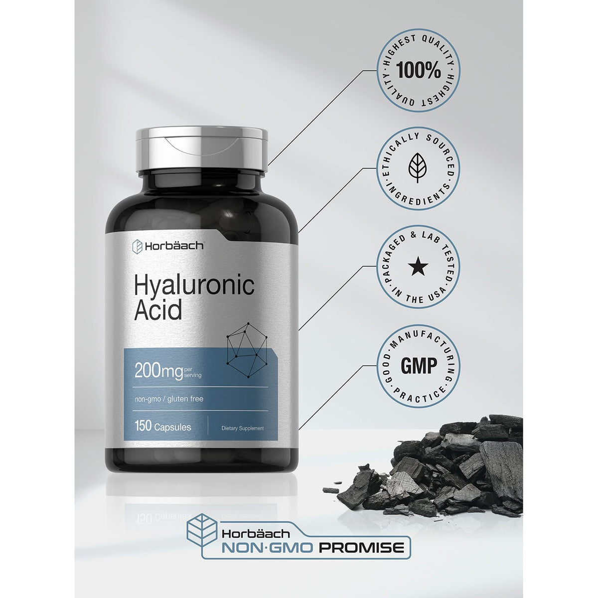 Horbäach Hyaluronic Acid Supplement | 200 mg | 150 Capsules