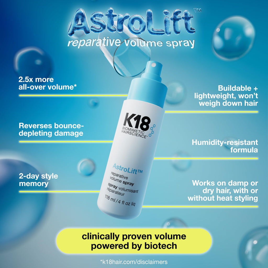 K18 AstroLift™ Reparative Volume Spray, 2-Day Hair Thickening + Hold For Thin, Fine, Fragile Hair, Non-Sticky, Non-Crunchy, Humidity-Resistant Volumizing Spray