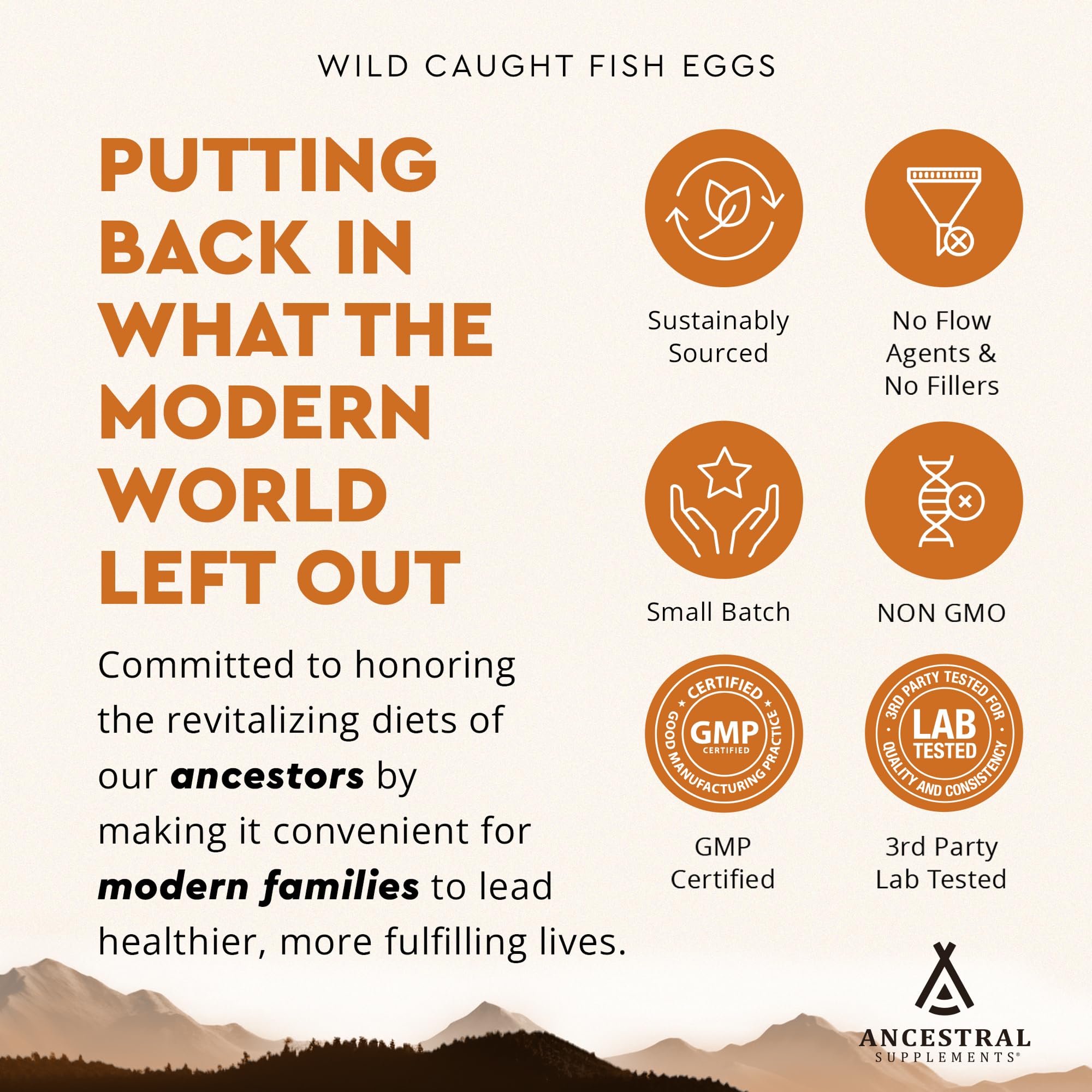 Ancestral Supplements Wild Caught Fish Eggs, Omega-3 Supplement, 180 Ct | 2400mg omega-3 fatty acids with EPA & DHA support brain, heart and fertility health, plus vitamin D, K2 and A.