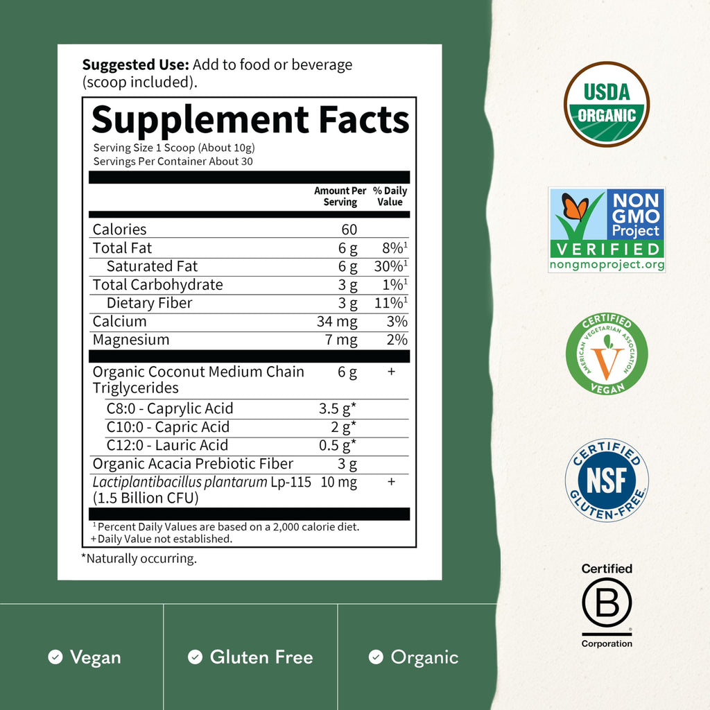 Garden of Life Dr. Formulated Keto Organic MCT Powder - 30 Servings, 6g MCTs from Coconuts Plus Prebiotic Fiber & Probiotics, Certified Organic, Non-GMO, Vegan, Gluten Free
