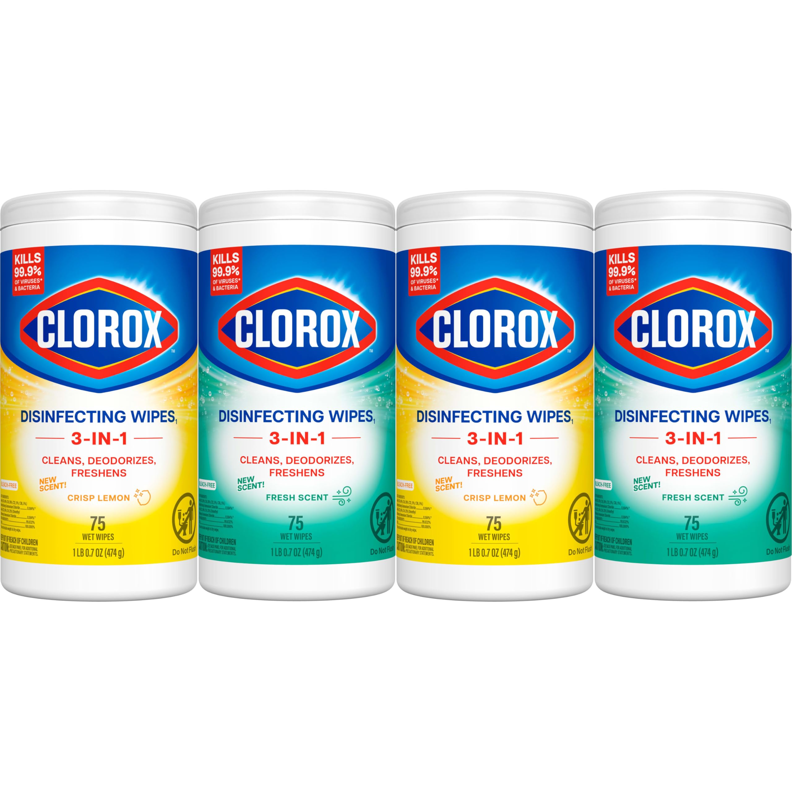 Buy now Clorox Disinfecting Cleaning Wipes Variety Pack, 75 Count Each, Pack of 4 (Package May Vary) at indiglob india