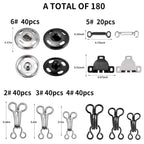 KOPOX 180PCS Hook and Eye Sewing Kit with Garment Buttons, Hook and Eye Closures, Fabric Snap Buttons, Garment Snap Buttons for Skirts Pants Dresses, Clothing and DIY Crafts