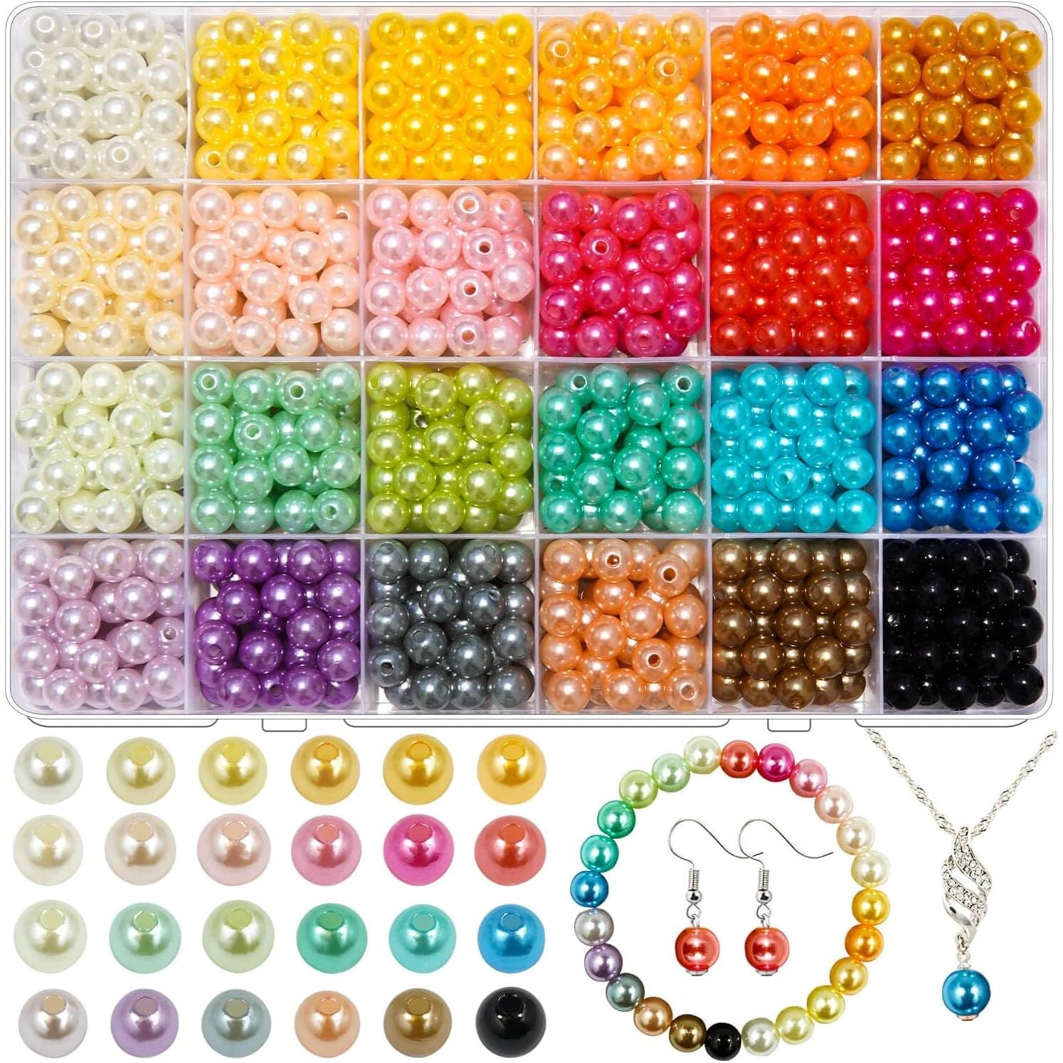 Buy now JHYlilia 1800Pcs 6mm Pearl Beads for Crafts, 24 Colors Round Pearls Beads with Holes for Jewelry Making Handcrafted Loose Spacer for Crafts Jewelry Making Necklaces Bracelets Bright-8MM at indiglob india