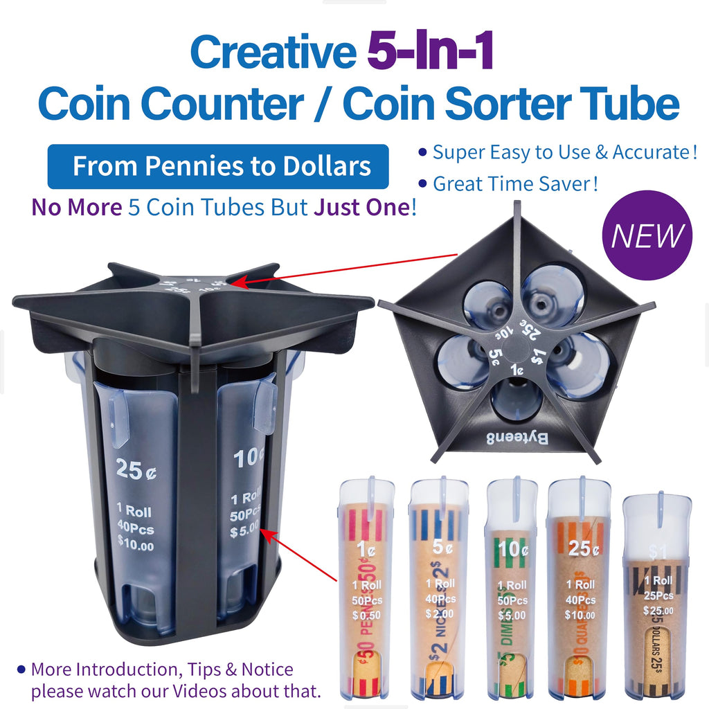 Byteen8 Coin Counter Coin Sorter with Coin Wrappers, Change Roller Machine