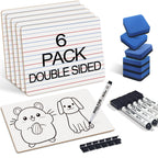 Dry Erase Boards 6 Pack, Double Sided Small Whiteboards with Lines for Kids, Students, Teacher & Classroom Pack, 9"x12" Mini Individual White Boards Lined for Writing Math English Practice
