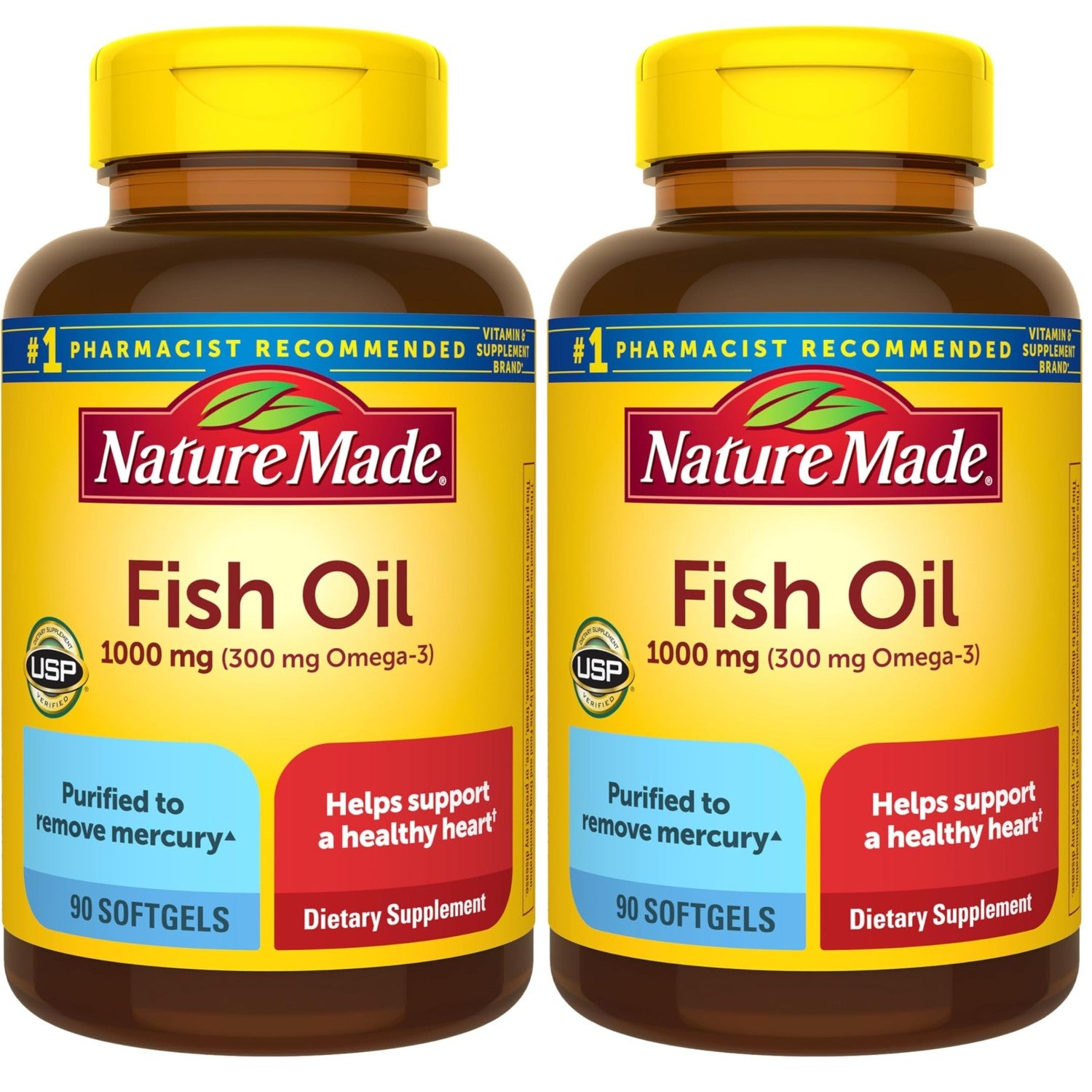 Nature Made Fish Oil Omega 3 Supplements, 1000 mg Softgels, 90 Softgels | Omega 3 Fish Oil for Healthy Heart Support, Gluten Free, Dairy Free, 45 Day Supply