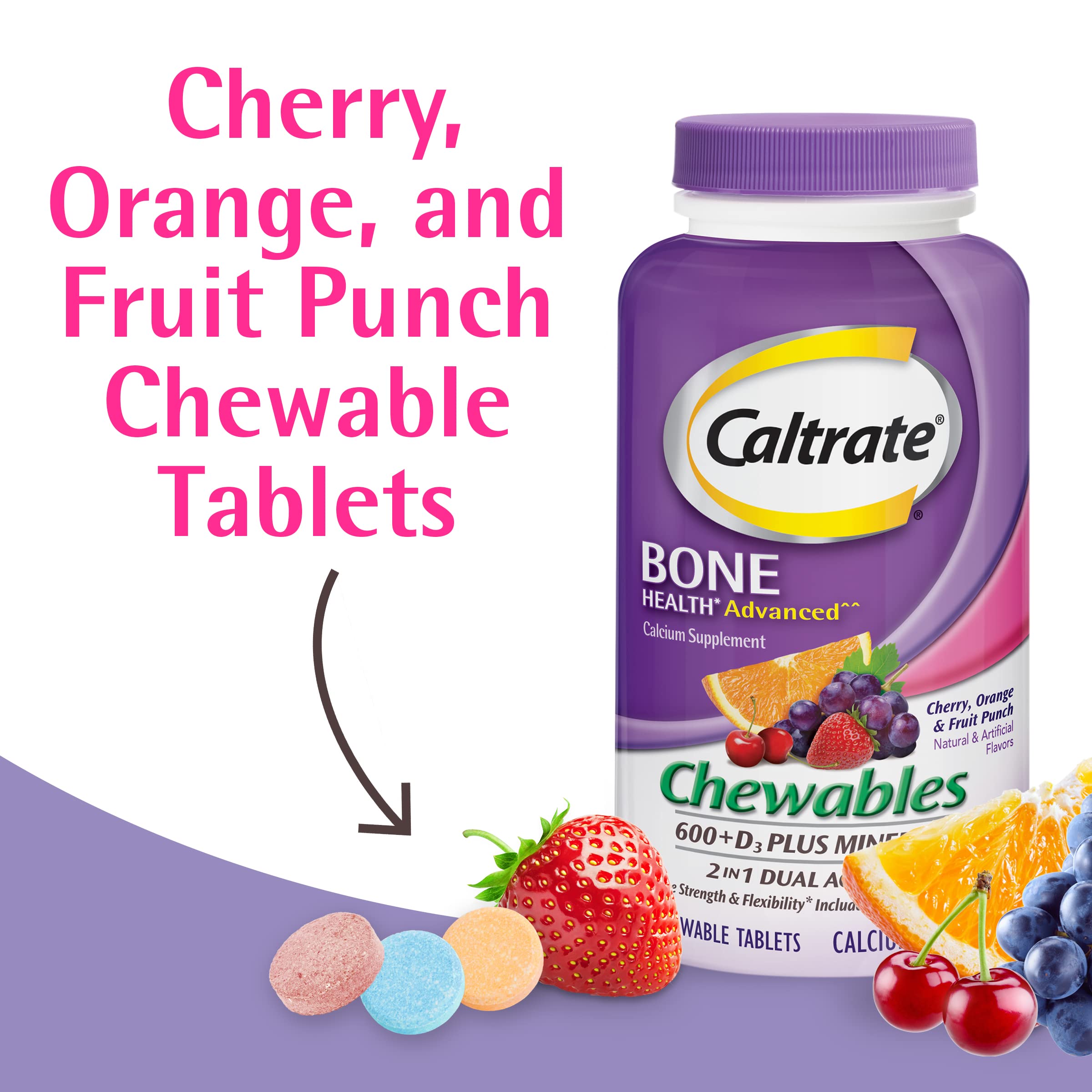 Caltrate Chewables 600 Plus D3 Vitamin D and Calcium Supplement, 155 count | Sugar Free, Highest Level of Vitamin D3, Maximizes Calcium Absorption to Support Strong Bones and Daily Function