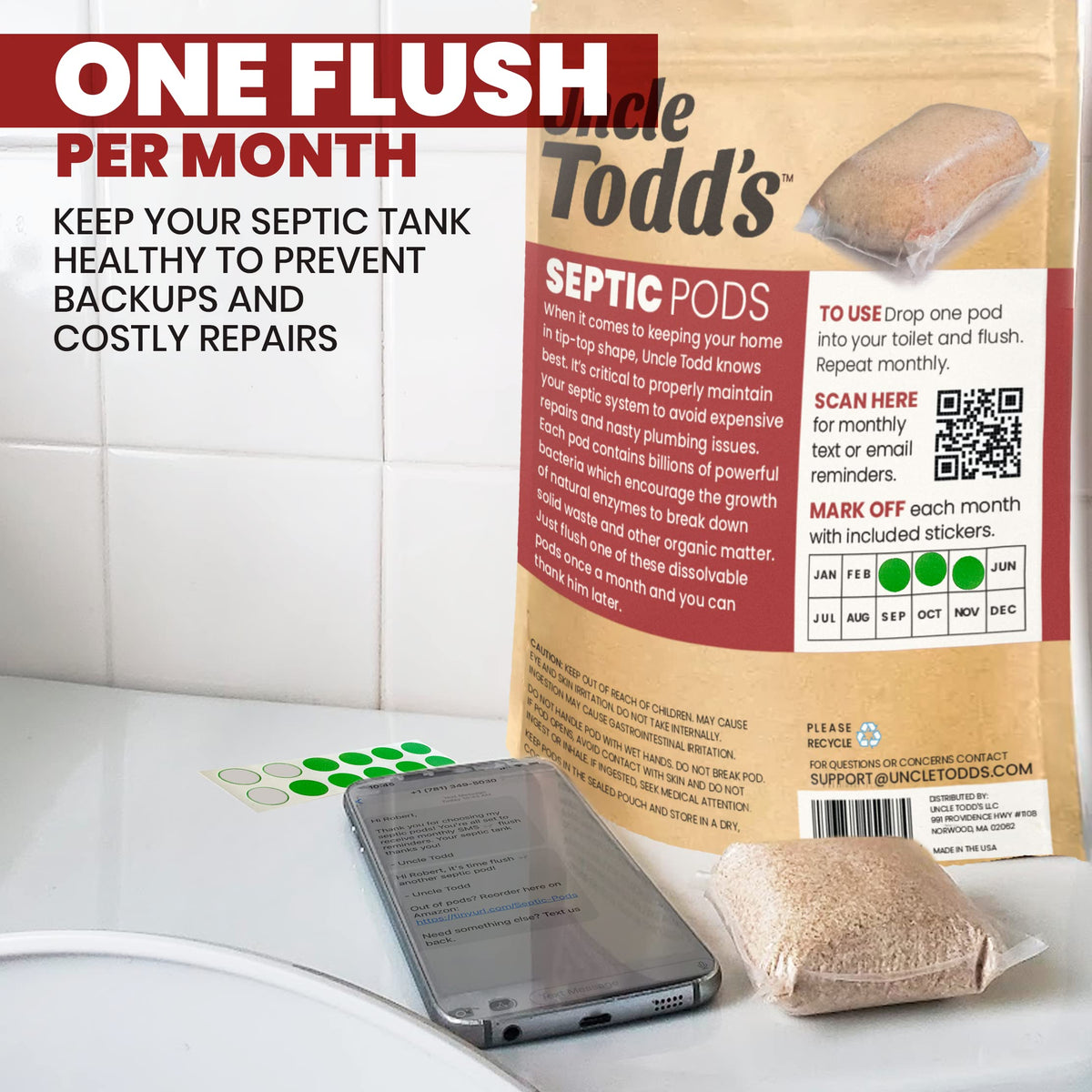 Septic Tank Treatment Pods, Enzyme & Live Bacteria, 12 Month Supply, 12 Ct