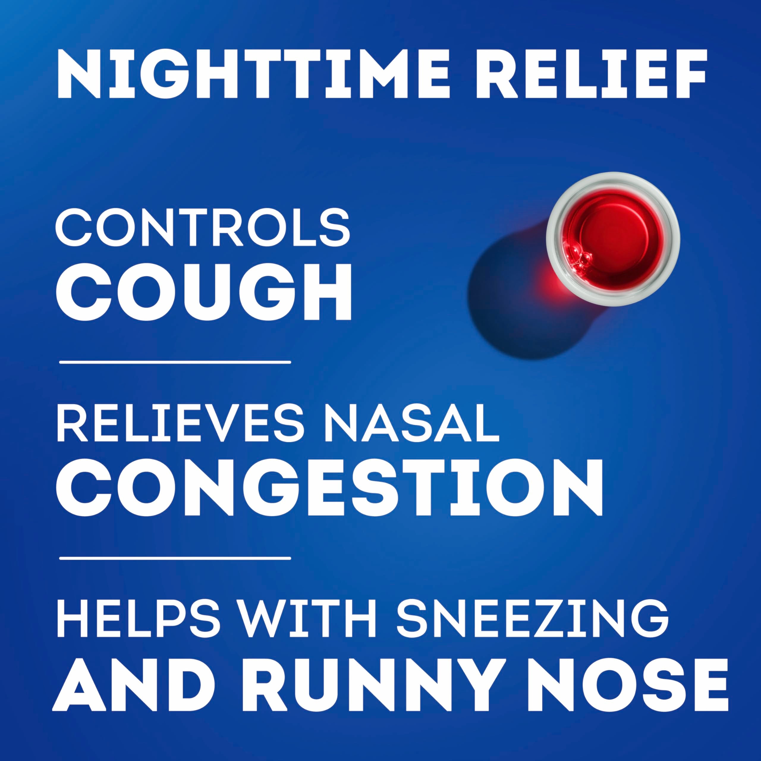 Buy now Vicks NyQuil Cough DM+ Congestion Relief Liquid Medicine, Maximum Strength Multi-Symptom Nighttime Relief for Cough, Nasal Congestion, Sneezing and Runny Nose, Cherry Flavor, 12 FL OZ at indiglob india