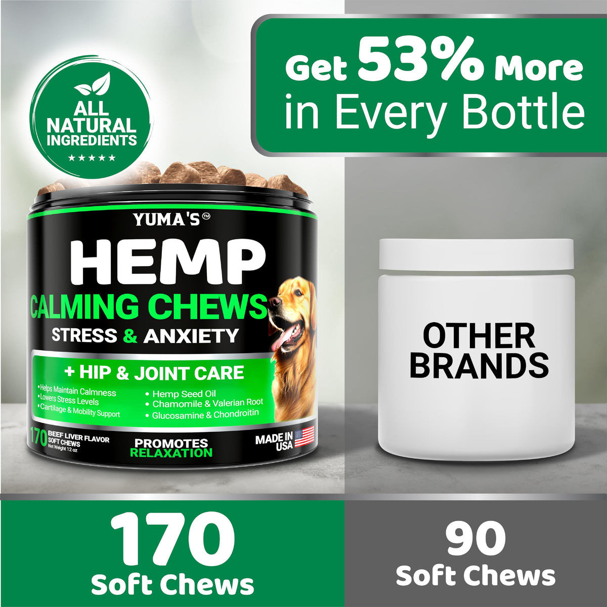 Hemp Calming Chews for Dogs - 170 Treats - Advanced Dog Calming Chews