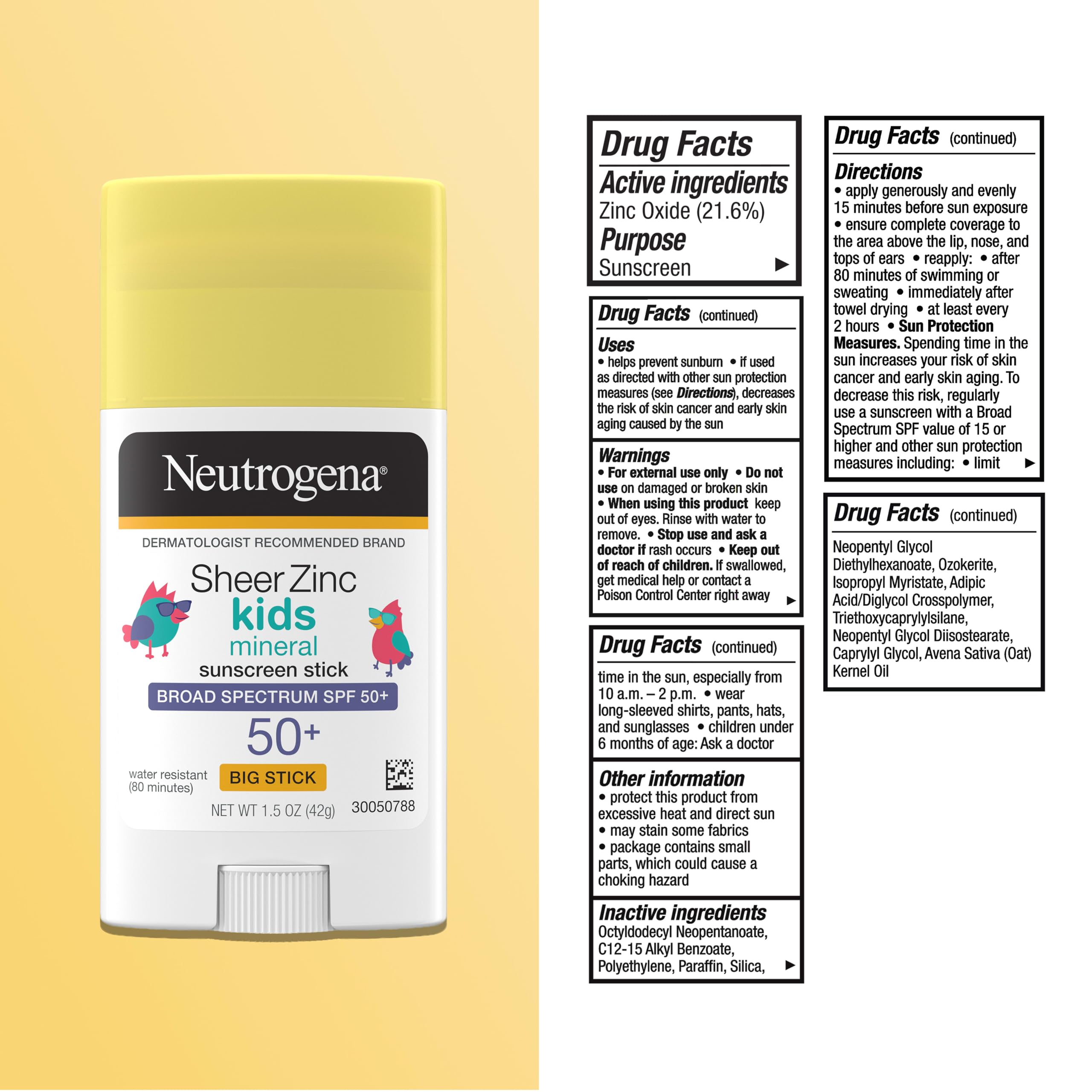 Neutrogena Sheer Zinc Oxide Kids Mineral Sunscreen Stick SPF 50+, 1.5 oz | Broad Spectrum Protection, Water-Resistant Sunscreen Stick, Gentle on Sensitive Skin, Dermatologist Recommended