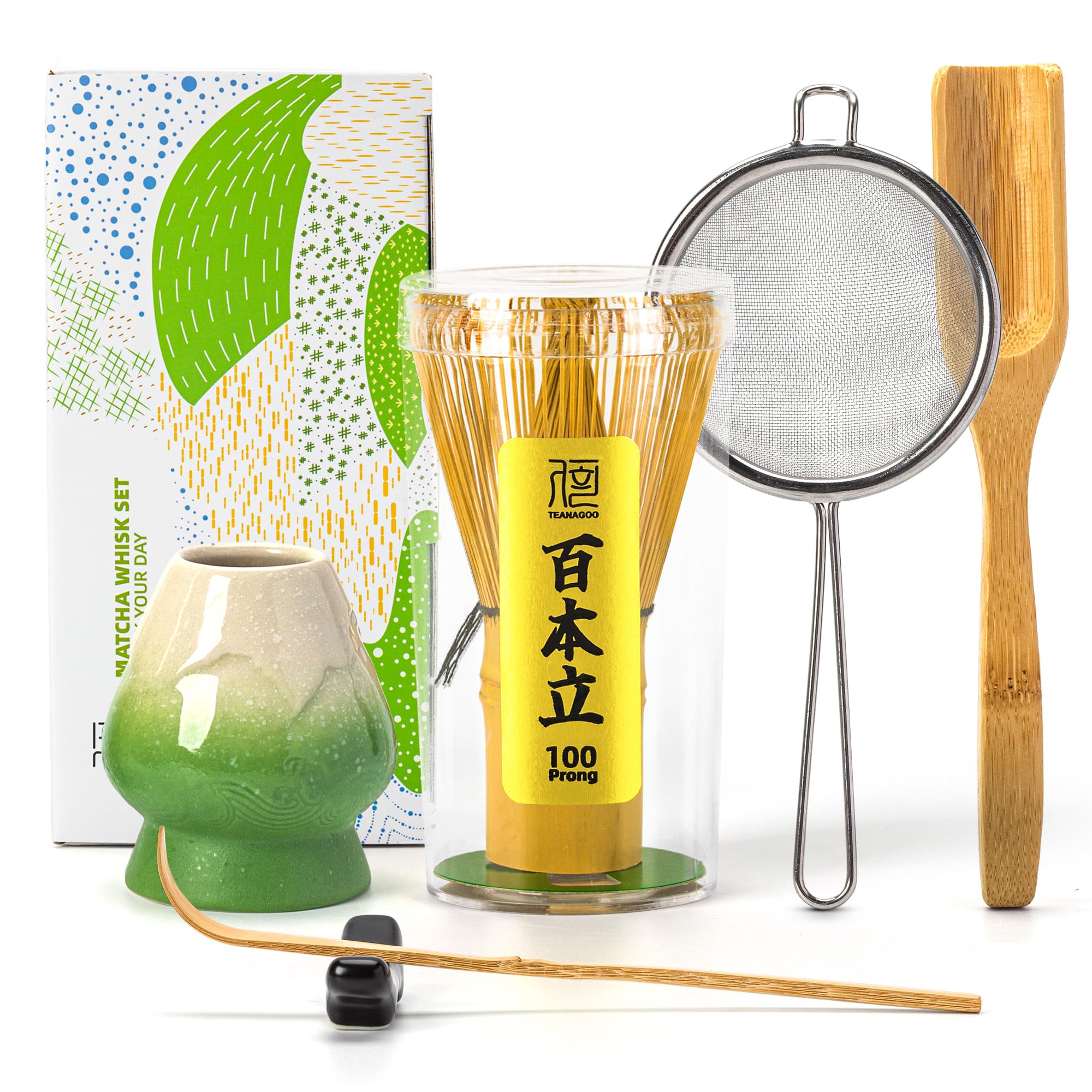 Buy now TEANAGOO MA-01 Japanese Matcha Ceremony Accessory, Matcha Whisk (Chasen), Traditional Scoop (Chashaku), Tea Spoon, Whisk Holder, The Perfect Set to Prepare a Traditional Cup of Matcha.… 6-PCS Green Set at indiglob india