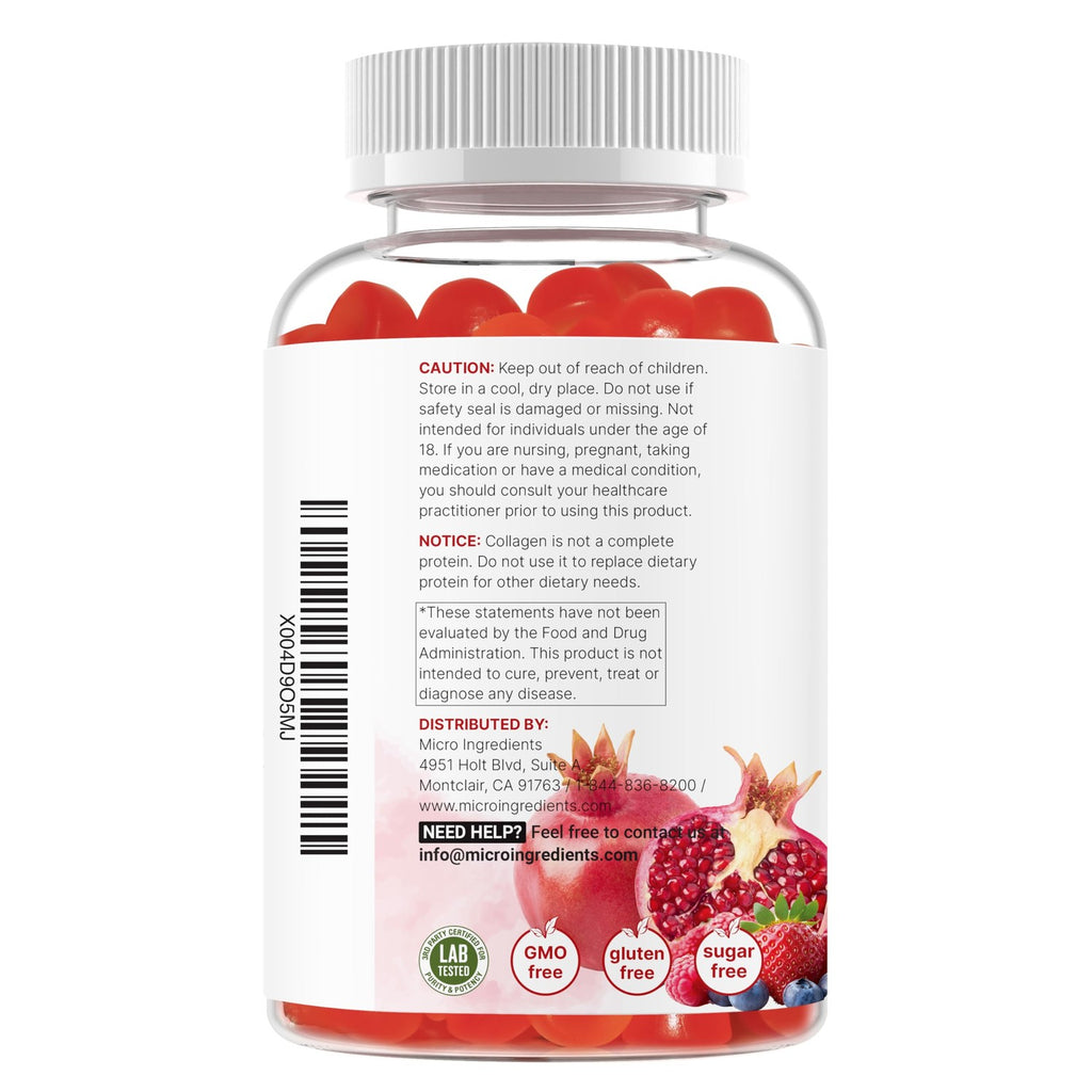 Micro Ingredients Multi Collagen Peptides, 120 Collagen Gummies | Type I,II,III,V,X Protein with Biotin, Hyaluronic Acid, & Vitamin C Complex | Pomegranate & Berry Flavored | Sugar Free, Non-GMO