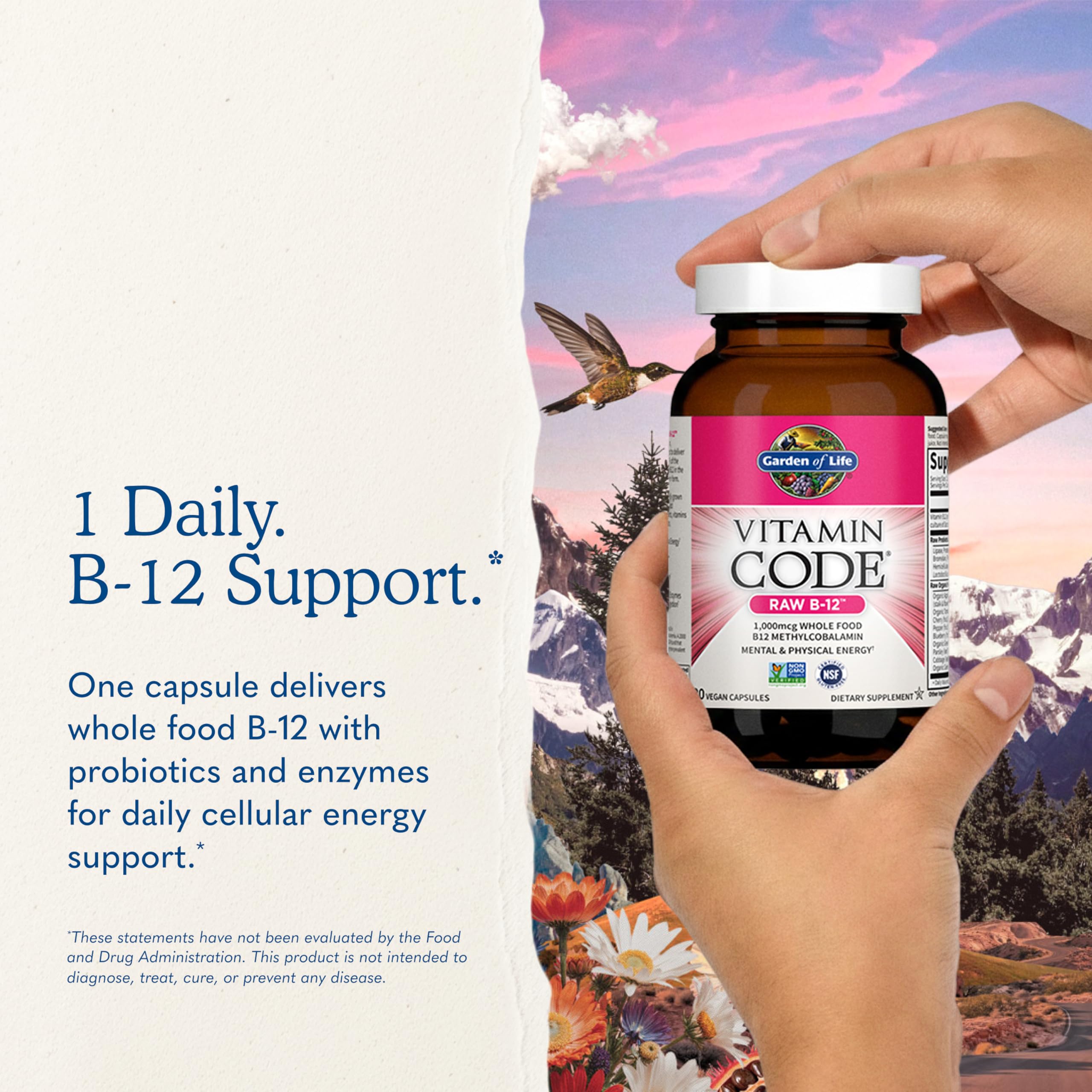 Garden of Life Vitamin Code Raw B-12 - 30 Capsules, 1,000mcg Whole Food B12 Methylcobalamin for Energy, Vegan Methylcobalamin Vitamin plus Probiotics and Enzymes, Gluten Free Supplements
