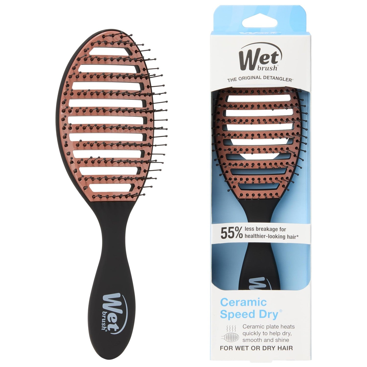 Wet Brush Ceramic Speed Dry Detangler, Black, Vented Blow-Dry Hair Brush | Soft HeatFlex Bristles, Up to 45% Faster Drying with Less Breakage, Smooth Shine & Easy Styling for All Hair Types