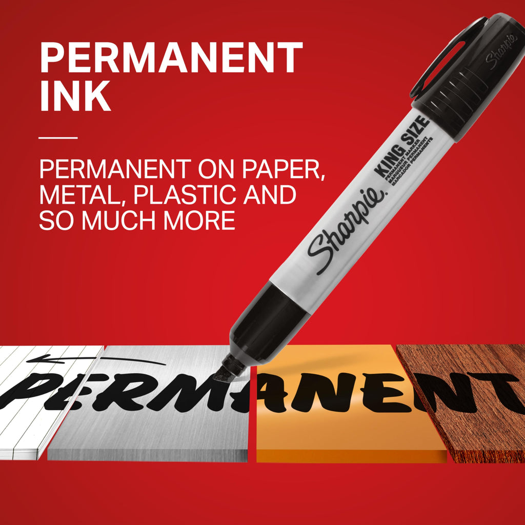 Sharpie King Size Permanent Markers, Large Chisel Tip, Black, 4 Count - Office Supplies, Quick Drying, Great for Poster Boards