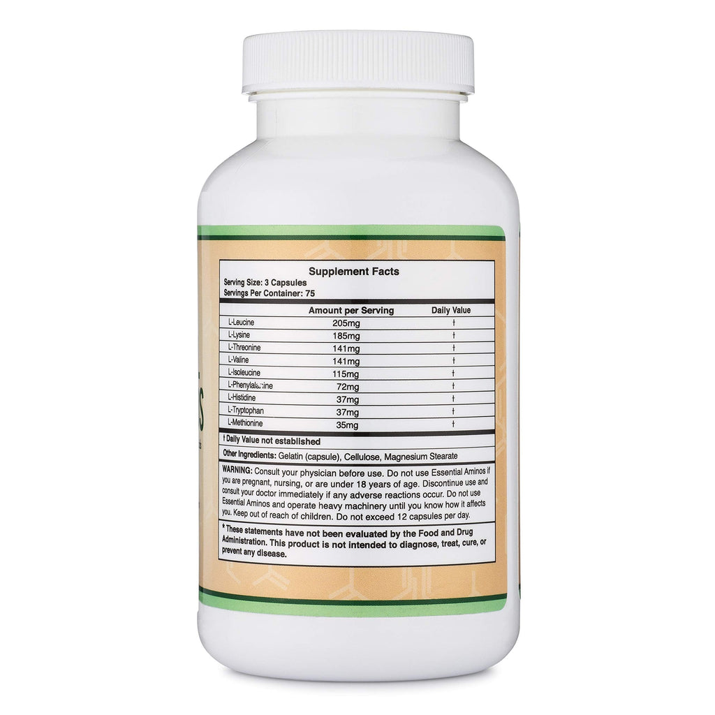 EAA Capsules, All 9 Amino Acids + BCAAs, Workout + Muscle Recovery, 225 Ct | Complete Essential Amino Acids Supplement, No Proprietary Blend, Steady Endurance + Post Workout Recovery, Tasteless Capsules