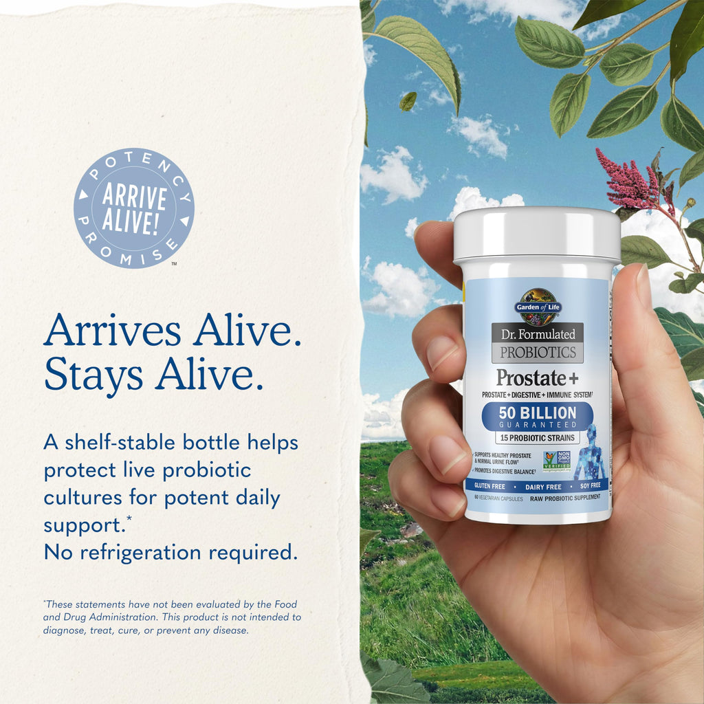 Garden of Life Dr. Formulated Probiotics Prostate+ - Acidophilus and Probiotic Supports Healthy Prostate and Digestive Balance - Shelf Stable - Gluten, Dairy, and Soy-Free - 60 Vegetarian Capsules