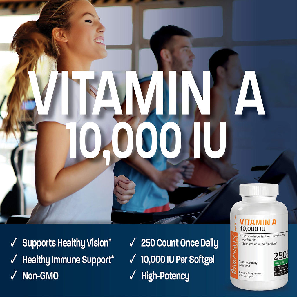 Bronson Vitamin A 10,000 IU Healthy Vision and Immune Support, 250 Softgels | Vitamin A Palmitate, Once-Daily Rapid Release, Skin, Growth & Reproduction Support, Non-GMO