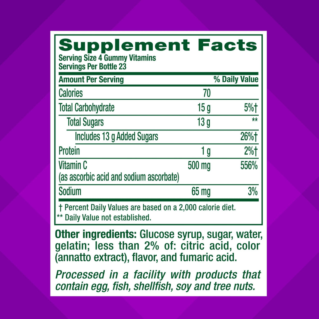 Vitafusion Power C Vitamin Gummies | 500mg | 92 Gummy Vitamins | for Adult Women & Men | Extra Strength | Tropical Citrus Flavor | Gluten and Dairy-Free Supplement